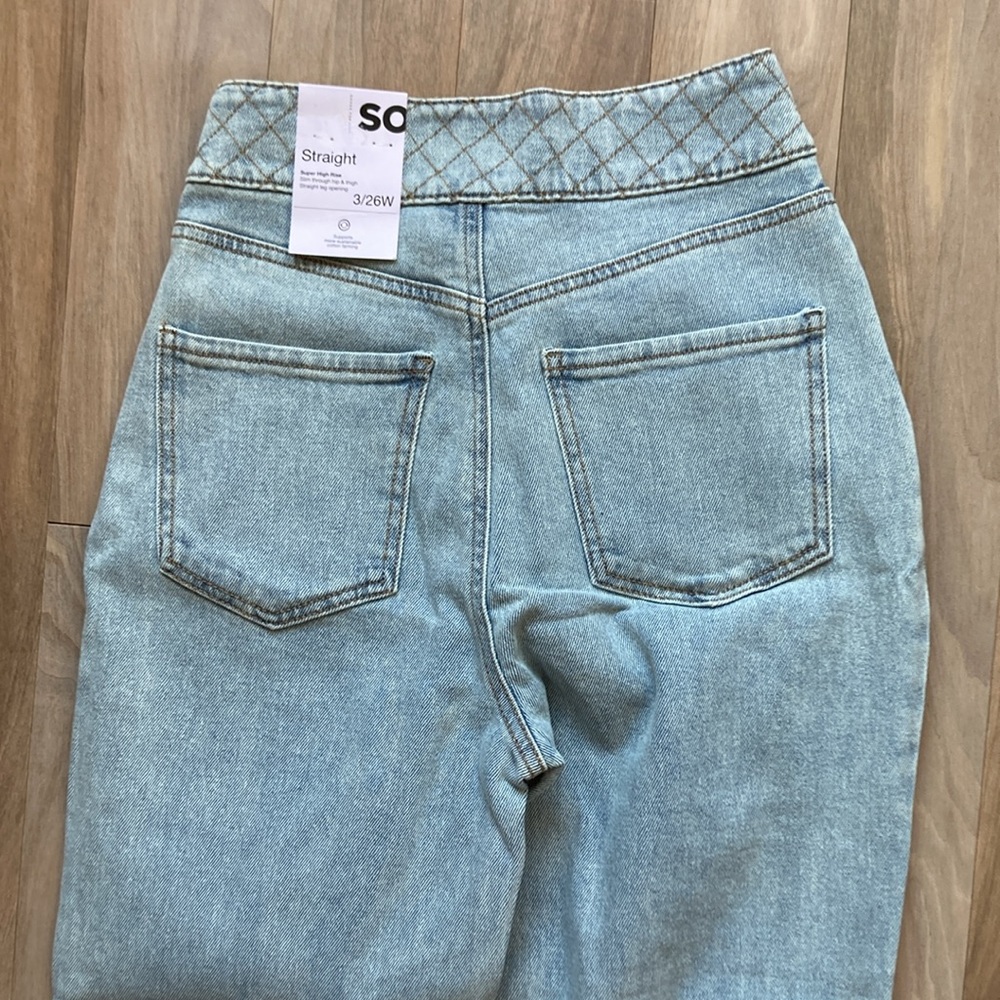 So Super high rise straight woven denim jean pant quilted design waistband 3 26 - Picture 15 of 17